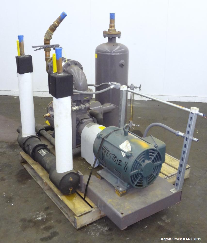 Used Nash Liquid Ring Vacuum Pump, Size SC4/7, Carbon Steel.  Flow rate of 10 gallons per minute 25 to 28" Hg vacuum, approximately 300 cfm.  Driven by a 20 hp, 3/60/230/460 volt, 1175 rpm motor. Inc...