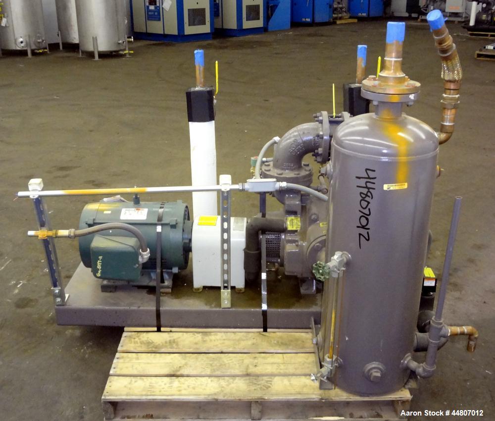 Used Nash Liquid Ring Vacuum Pump, Size SC4/7, Carbon Steel.  Flow rate of 10 gallons per minute 25 to 28" Hg vacuum, approximately 300 cfm.  Driven by a 20 hp, 3/60/230/460 volt, 1175 rpm motor. Inc...