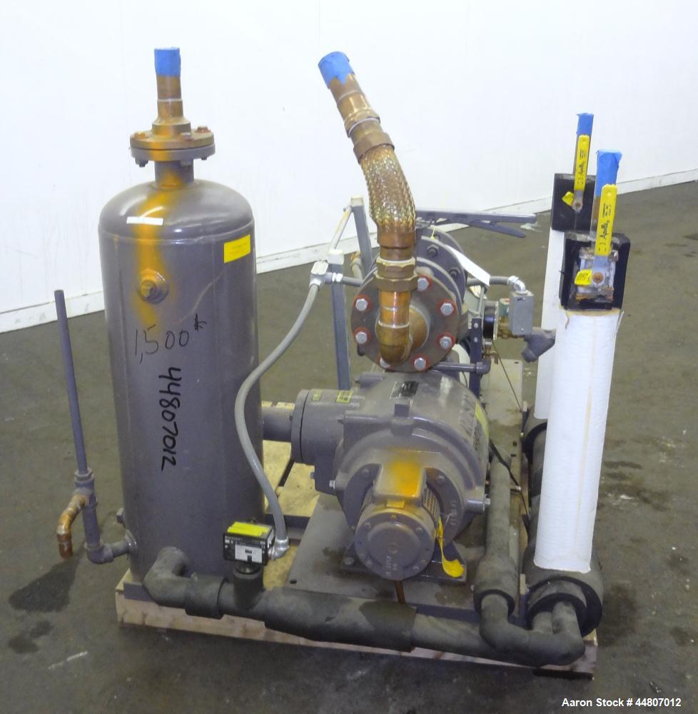 Used Nash Liquid Ring Vacuum Pump, Size SC4/7, Carbon Steel.  Flow rate of 10 gallons per minute 25 to 28" Hg vacuum, approximately 300 cfm.  Driven by a 20 hp, 3/60/230/460 volt, 1175 rpm motor. Inc...