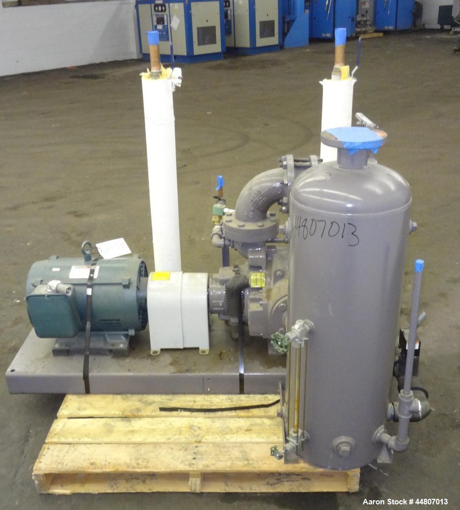 Used Nash Liquid Ring Vacuum Pump, Size SC4/7, Carbon Steel.  Flow rate of 10 gallons per minute 25 to 28" Hg vacuum, approximately 300 cfm.  Driven by a 20 hp, 3/60/230/460 volt, 1175 rpm motor. Inc...