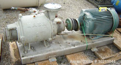 Used 25 HP Nash Model SC4 Series Stainless Steel Vacuum Pump. 25 hp, 230/460 volt, 3 phase, 60 Hz, 1180 rpm, 1.15 S.F., Reliance motor. Pump is stainless steel with stainless steel base. Pump freely ...
