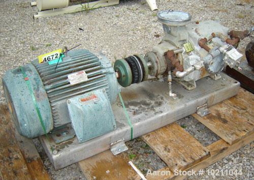 Used 25 HP Nash Model SC4 Series Stainless Steel Vacuum Pump. 25 hp, 230/460 volt, 3 phase, 60 Hz, 1180 rpm, 1.15 S.F., Reliance motor. Pump is stainless steel with stainless steel base. Pump freely ...