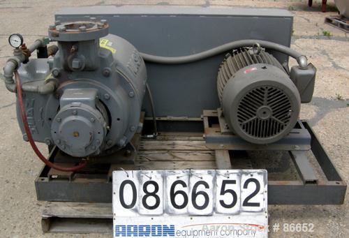 USED: Nash Liquid Ring Vacuum Pump, Model SC7, cast iron construction. Approximate capacity 700 cfm at 880 rpm. Driven by a 75 hp, 3/60/230/460 volt, 1765 rpm motor. 6" inlet/outlet. Includes muffler...