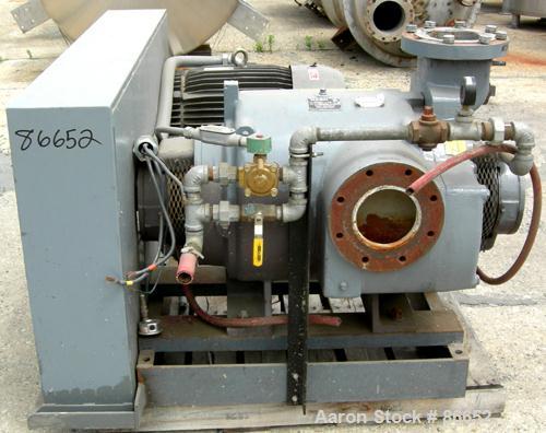 USED: Nash Liquid Ring Vacuum Pump, Model SC7, cast iron construction. Approximate capacity 700 cfm at 880 rpm. Driven by a 75 hp, 3/60/230/460 volt, 1765 rpm motor. 6" inlet/outlet. Includes muffler...