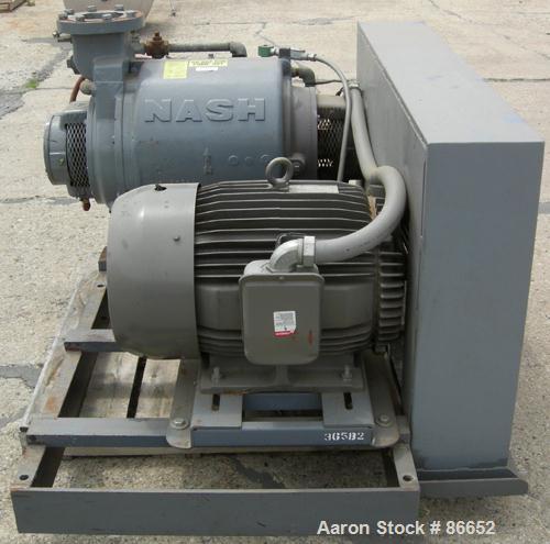 USED: Nash Liquid Ring Vacuum Pump, Model SC7, cast iron construction. Approximate capacity 700 cfm at 880 rpm. Driven by a 75 hp, 3/60/230/460 volt, 1765 rpm motor. 6" inlet/outlet. Includes muffler...