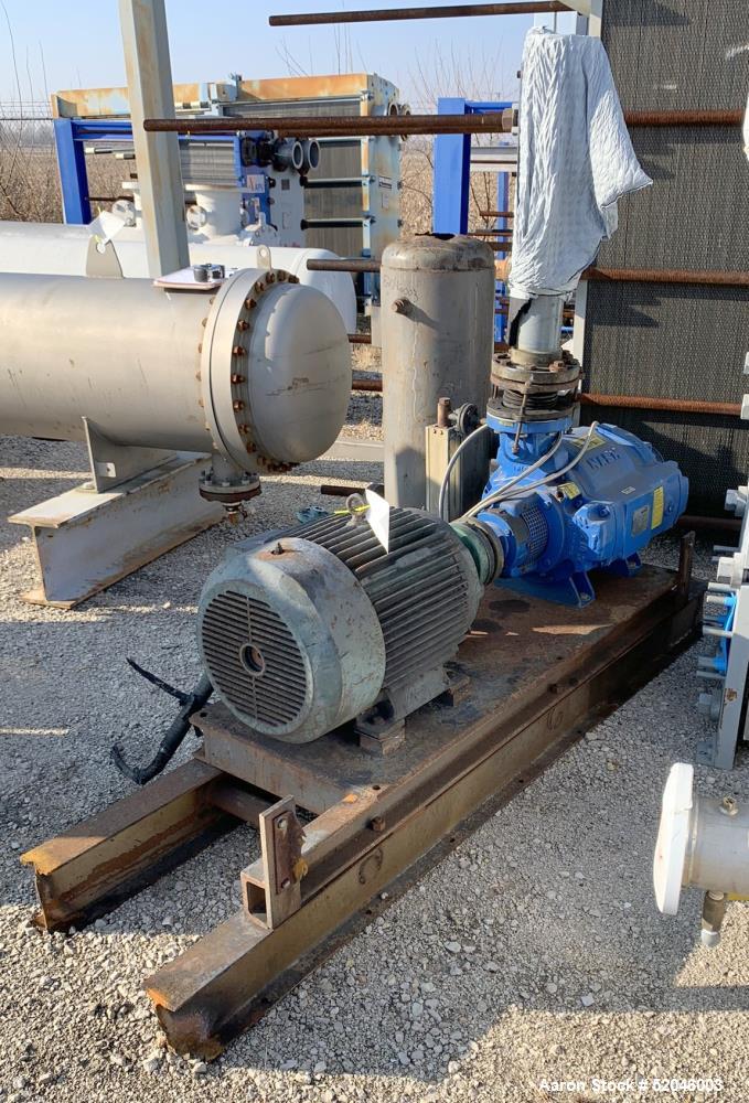 Used Nash Two Stage Liquid Ring Vacuum Pump, Model TC5/5. 316 Stainless Steel Material Construction. Approximately 300 to 450 CFM. Maximum 1450rpm. Driven by a 25hp, 3/60/460 volt, 1175rpm motor. App...