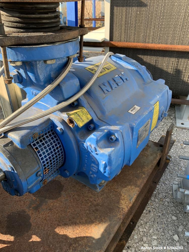 Used Nash Two Stage Liquid Ring Vacuum Pump, Model TC5/5. 316 Stainless Steel Material Construction. Approximately 300 to 450 CFM. Maximum 1450rpm. Driven by a 25hp, 3/60/460 volt, 1175rpm motor. App...