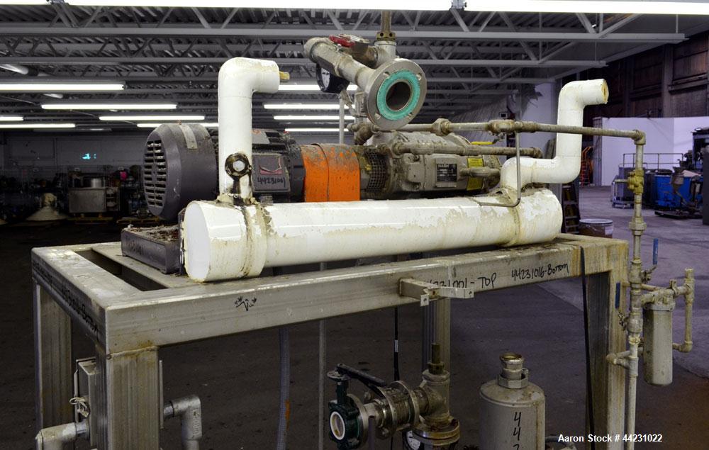 Used Nash Two Stage Liquid Ring Vacuum Pump, Model TCM1/5, Carbon Steel. Approximate 100 CFM. Driven by a 10hp, 3/60/460 volt, 1755 rpm motor. Includes a tank. Base mounted. Built 2002.