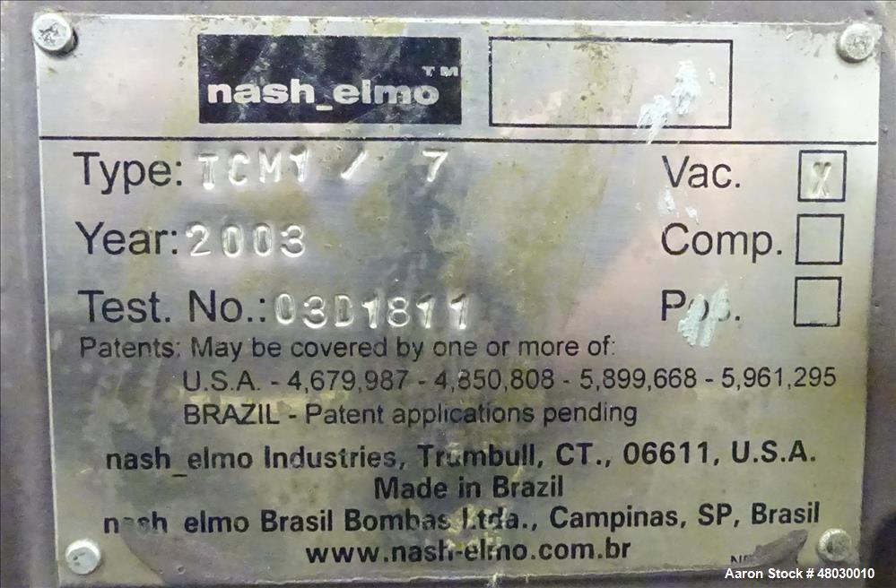 Used Nash Two Stage Liquid Ring Vacuum Pump, Model TCM1/7, Carbon Steel.