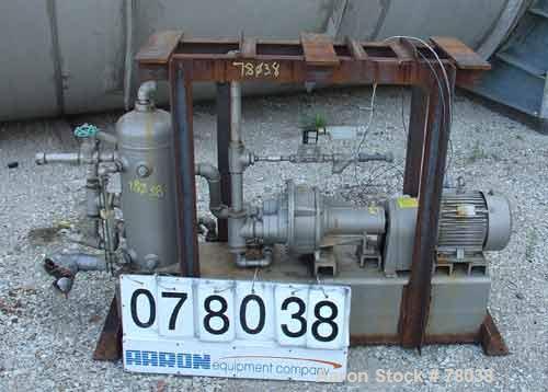 USED: Nash liquid ring vacuum pump, size AHF-50S, stainless steel construction. Flow rate of 1-1/2 gpm, in and outlet 2" and 1-1/4", driven by a 3 hp, 1730 rpm, 3/60/230/460 volt motor. Test #97M1049...