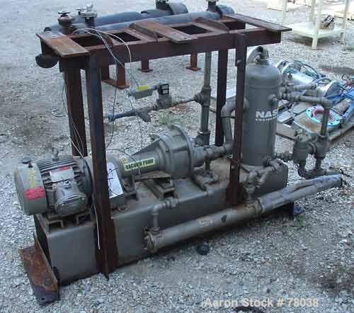 USED: Nash liquid ring vacuum pump, size AHF-50S, stainless steel construction. Flow rate of 1-1/2 gpm, in and outlet 2" and 1-1/4", driven by a 3 hp, 1730 rpm, 3/60/230/460 volt motor. Test #97M1049...