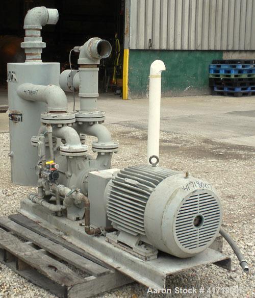 Used Dekker Vacuum Technologies AquaSeal Water-Sealed Liquid Ring Vacuum Pump System, model DVW0553KMN1-01, carbon steel. Single stage liquid ring pump, model DV0550B-KA2, rated 550 cfm at 29’’ Hg at...