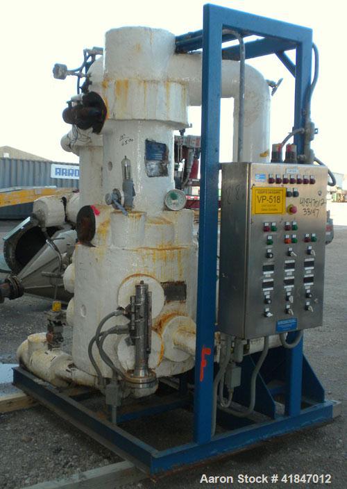 Used Apovac Vacuum System consisting of: (1) Vacuum pump, driven by a 30 hp motor. (1) Industrial Piping heat exchanger, (1) Industrial Piping pressure tank, and a control panel. Mounted on a carbon ...