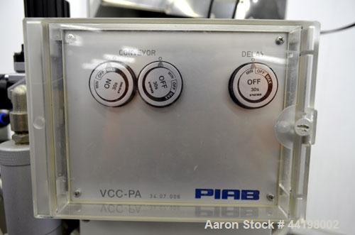 Used PIAB Vacuum conveying system consisting of: (1) PIAB Air Driven Maxi Vacuum Pump, Model MLL800 MKI, approximate 119 SCFM. Includes a 316 stainless steel filter unit with a model VCC-PA controlle...