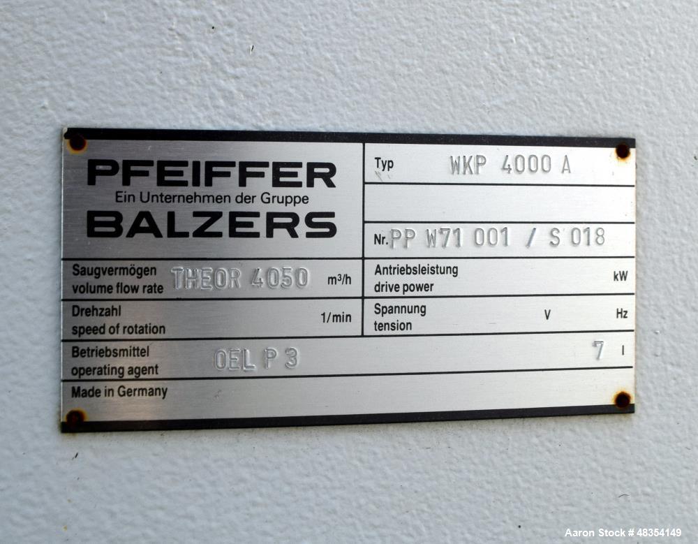 Used Pfeiffer Balzers Vacuum Pump, Model WKP4000A, Serial# PPW71001/S018.
