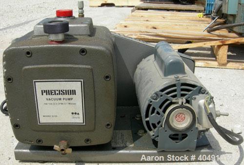 Used Precision Scientific vacuum pump, model D150. 2 stage rotary vane. Approx 5.3 cfm. Driven by a 3/4 hp, 1/60/115/230 volt, 1725 rpm motor.
