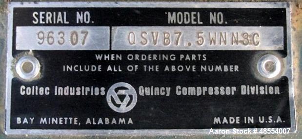 Used- Quincy Vacuum Pump, Model QSVB7.5WNN3C