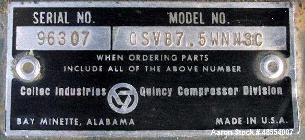 Used Quincy Vacuum Pump, Model QSVB7.5WNN3C