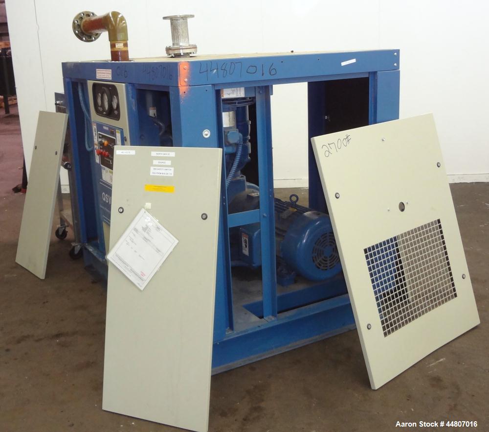 Used Quincy Compressor QSVI Series Rotary Screw Vacuum Pump, Model QSVI25ACN3A. Air cooled, nominal capacity 365 ACFM, base vacuum level 29.9 HgV, inlet connection 4". Driven by a 25hp, 3/60/230/460 ...