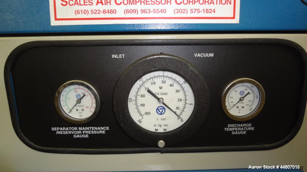 Used Quincy Compressor QSVI Series Rotary Screw Vacuum Pump, Model QSVI25ACN3A. Air cooled, nominal capacity 365 ACFM, base vacuum level 29.9 HgV, inlet connection 4". Driven by a 25hp, 3/60/230/460 ...