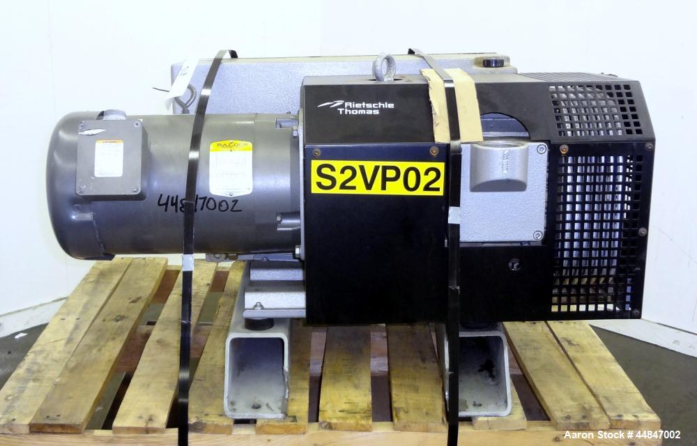Used Rietschle VacFox Series Rotary Vane Vacuum Pump, Type VC300, Carbon Steel.  Rated 360 cubic meters an hour (211 cfm) at 0.5/10 mbar (7.2/145 psi).  Driven by a 10 hp, 3/60/208-230/460 volt, 1760...