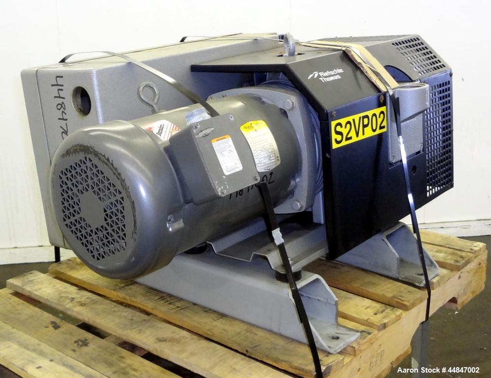 Used Rietschle VacFox Series Rotary Vane Vacuum Pump, Type VC300, Carbon Steel.  Rated 360 cubic meters an hour (211 cfm) at 0.5/10 mbar (7.2/145 psi).  Driven by a 10 hp, 3/60/208-230/460 volt, 1760...