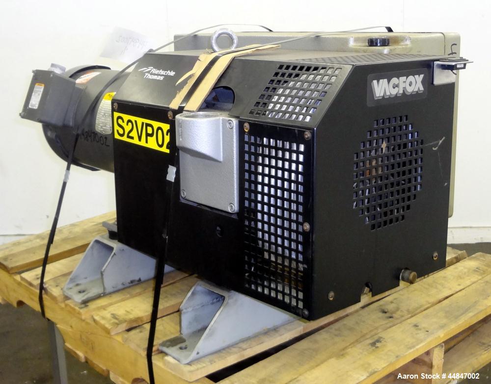 Used Rietschle VacFox Series Rotary Vane Vacuum Pump, Type VC300, Carbon Steel.  Rated 360 cubic meters an hour (211 cfm) at 0.5/10 mbar (7.2/145 psi).  Driven by a 10 hp, 3/60/208-230/460 volt, 1760...