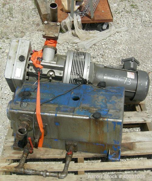 Used Rietschle Oil Seal Vacuum Pump, Type VL-100-01. Approximately 58.86 cfm at 225 TORR. Driven by a 5 hp, 3/60/230/460 volt, 1725 rpm XP motor. Base mounted.
