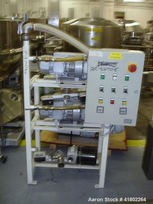 Used Rietschle Vacuum Pump System, Consisting of: (2) Rietschle Model VPC60 rotary vane vacuum pumps, 2.4 hp each, 277/400 volt, 10 mbar with reservoir tank, serial# 1302, Built 2000.