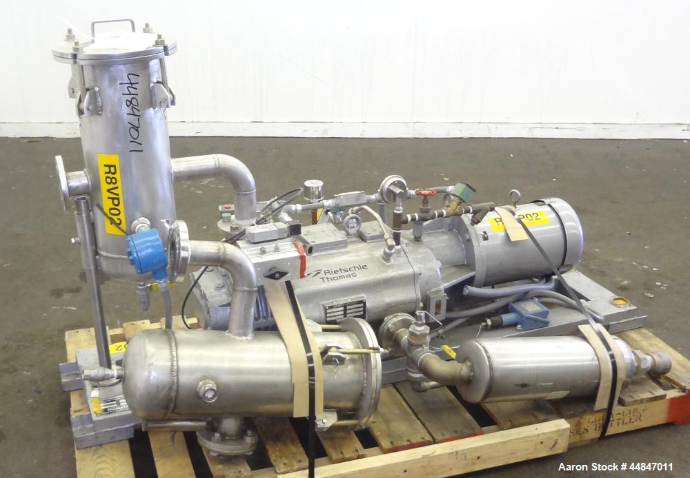 Used Rietschle Twister Series Dry Screw Vacuum Pump, Type VSB320, Carbon Steel.  Rated 188 cfm, end vacuum 0.02 Torr.  Driven by a 10 hp, 3/60/208-230/460 volt, 3430 rpm motor.  Includes a knock out ...