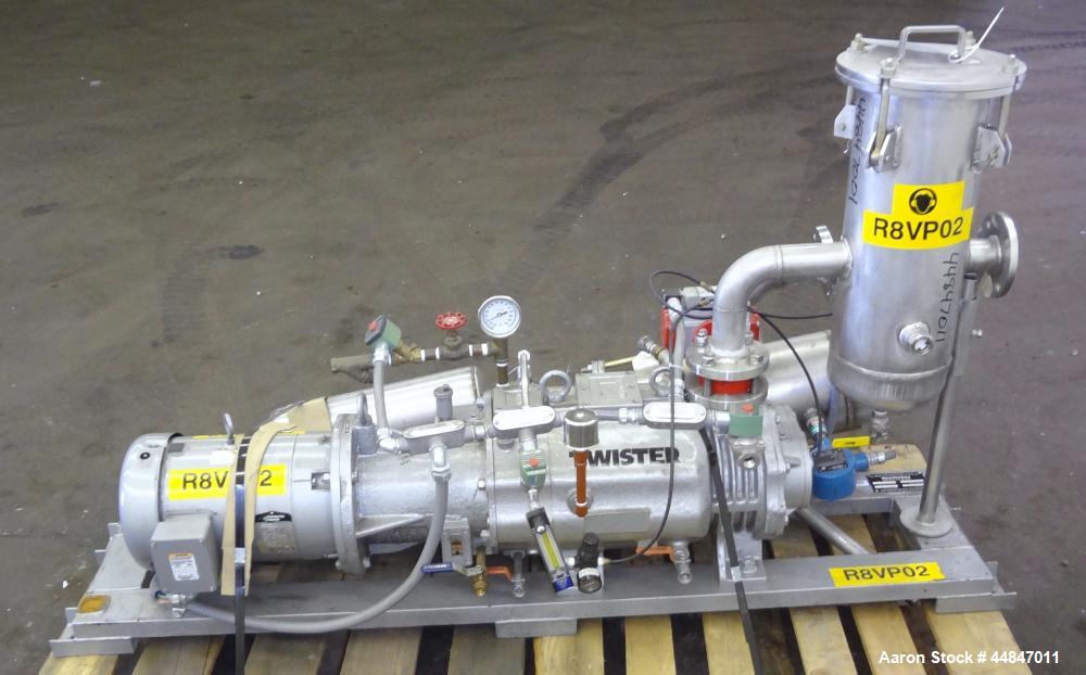 Used Rietschle Twister Series Dry Screw Vacuum Pump, Type VSB320, Carbon Steel.  Rated 188 cfm, end vacuum 0.02 Torr.  Driven by a 10 hp, 3/60/208-230/460 volt, 3430 rpm motor.  Includes a knock out ...