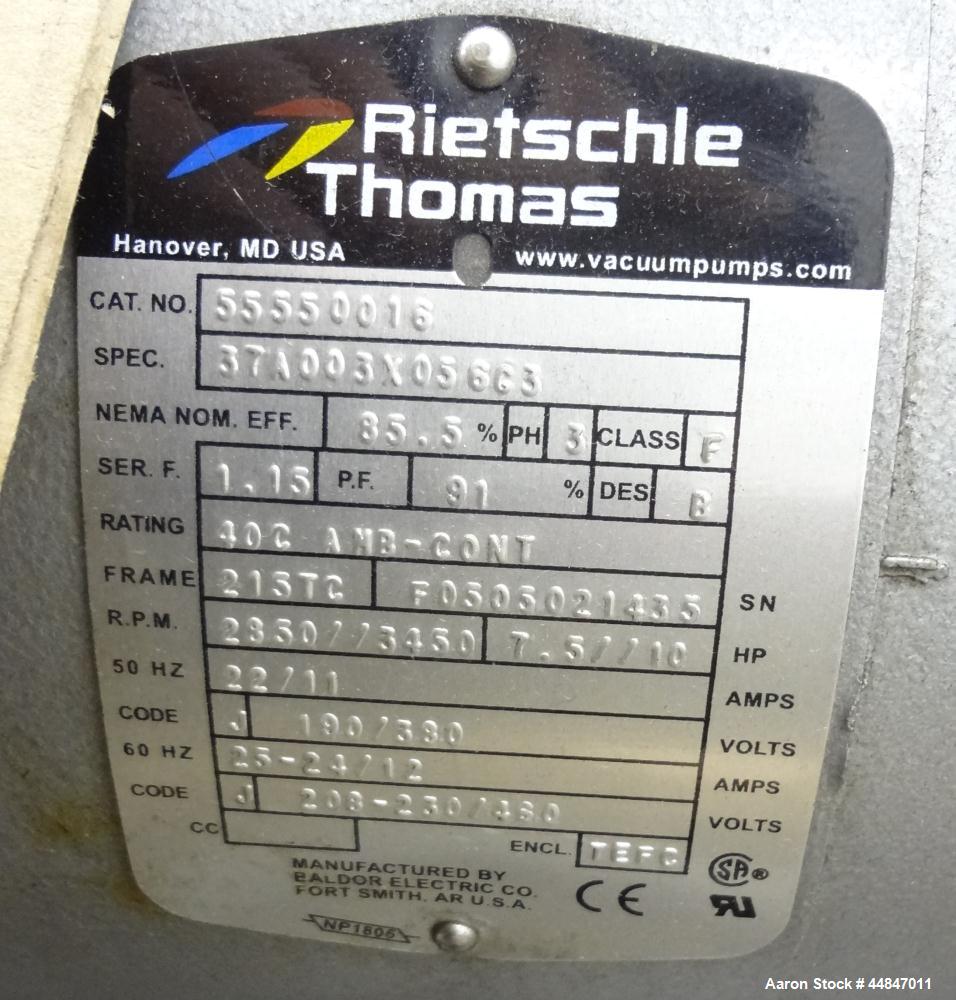 Used Rietschle Twister Series Dry Screw Vacuum Pump, Type VSB320, Carbon Steel.  Rated 188 cfm, end vacuum 0.02 Torr.  Driven by a 10 hp, 3/60/208-230/460 volt, 3430 rpm motor.  Includes a knock out ...