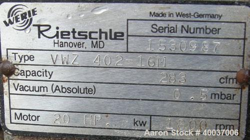 Used Rietschle Oil Seal Vacuum Pump, Type VWZ402-16M
