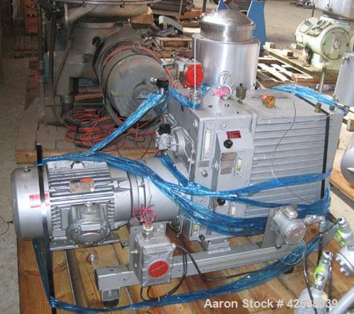Used Rietschle Oil Seal Vacuum Pump, type VWZ402-16M, carbon steel. Approximately 283 cfm at 0.375 torr- 0.5 mbar- 29.906’’ HG. Driven by a 20 hp, 1755 rpm motor.