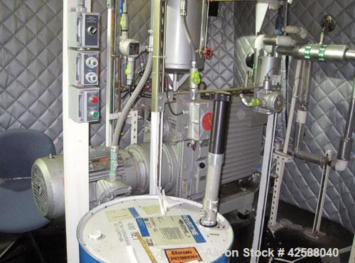 Used Rietschle Oil Seal Vacuum Pump, type VWZ402-16M, carbon steel. Approximately 283 cfm at 0.375 torr- 0.5 mbar- 29.906’’ HG. Driven by a 20 hp, 1755 rpm motor.