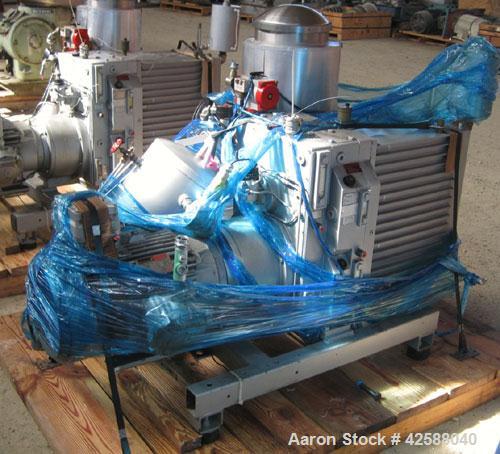 Used Rietschle Oil Seal Vacuum Pump, type VWZ402-16M, carbon steel. Approximately 283 cfm at 0.375 torr- 0.5 mbar- 29.906’’ HG. Driven by a 20 hp, 1755 rpm motor.