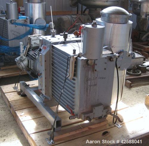 Used Rietschle Oil Seal Vacuum Pump, type VWZ402-16M, carbon steel. Approximately 283 cfm at 0.375 torr- 0.5 mbar- 29.906’’ HG. Driven by a 20 hp, 1755 rpm motor.