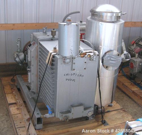Used Rietschle Oil Seal Vacuum Pump, type VWZ402-16M, carbon steel. Approximately 283 cfm at 0.375 torr- 0.5 mbar- 29.906’’ HG. Driven by a 20 hp, 1755 rpm motor.