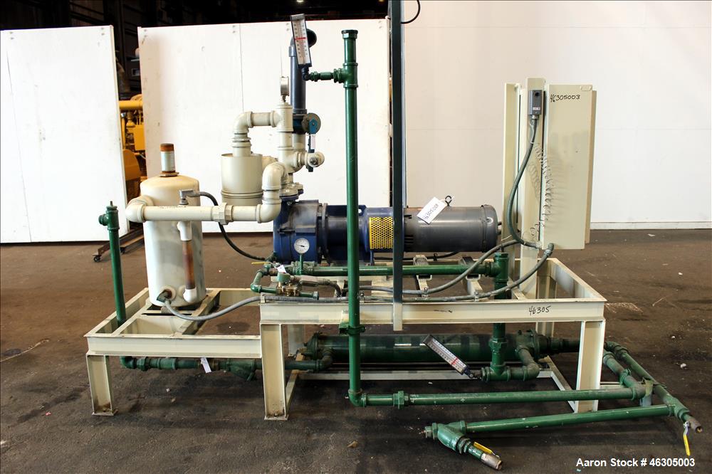 Used Squire Cogswell Vacuum Pump System consisting of (1) Squire Cogswell liquid ring vacuum pump, model LEX 320, carbon steel. Approximately 210 cfm, serial #0105089/1, 2-1/2" inlet/outlet, driven b...