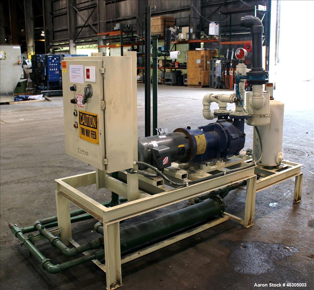 Used Squire Cogswell Vacuum Pump System consisting of (1) Squire Cogswell liquid ring vacuum pump, model LEX 320, carbon steel. Approximately 210 cfm, serial #0105089/1, 2-1/2" inlet/outlet, driven b...