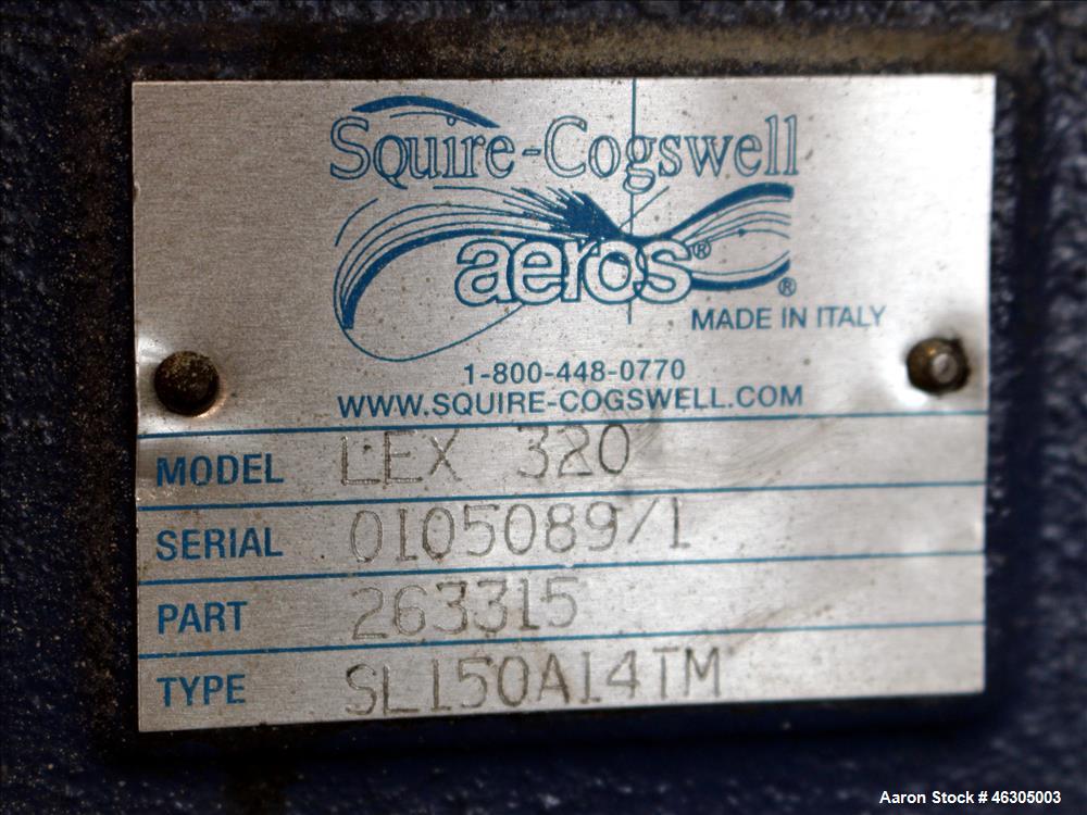 Used Squire Cogswell Vacuum Pump System consisting of (1) Squire Cogswell liquid ring vacuum pump, model LEX 320, carbon steel. Approximately 210 cfm, serial #0105089/1, 2-1/2" inlet/outlet, driven b...