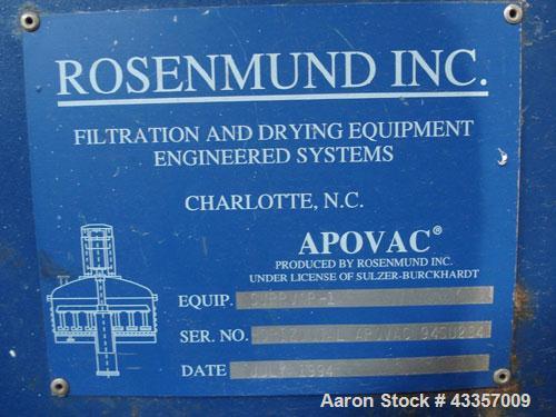 Used Rosenmund APOVAC Solvent Recovery System, 316 Stainless Steel. Consists of model PMZU 2510 D8 Sulzer Burckhardt liquid ring vacuum pump, 15 hp, 230/460 volt motor, xp, serial #53449, horizontal ...