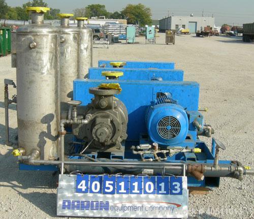 Used Nash Single Stage Liquid Ring Vacuum Pump, size SC6SS, stainless steel. 11 1/4" O.D. flanged inlet with a 5 3/4" x 5 3/4" inlet, 4" outlet. Driven by a 40 hp, 3/60/460 volt, 1780 rpm motor. Incl...