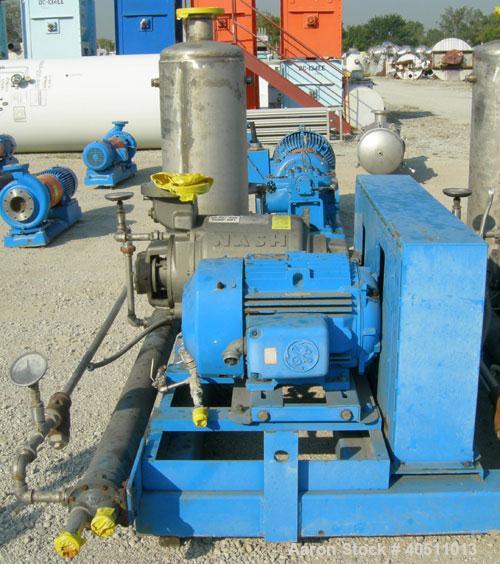 Used Nash Single Stage Liquid Ring Vacuum Pump, size SC6SS, stainless steel. 11 1/4" O.D. flanged inlet with a 5 3/4" x 5 3/4" inlet, 4" outlet. Driven by a 40 hp, 3/60/460 volt, 1780 rpm motor. Incl...