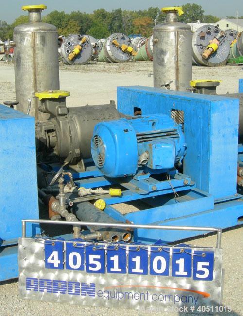 Used Nash Single Stage Liquid Ring Vacuum Pump, size SC6SS, stainless steel. 11 1/4" O.D. flanged inlet with a 5 3/4" x 5 3/4" inlet, 4" outlet. Driven by a 40 hp, 3/60/460 volt, 1780 rpm motor. Incl...