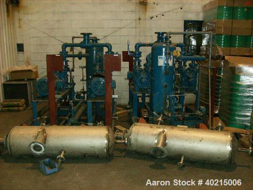 Used Sihi Vacuum Pump Skid, 9-PU-54A/B. Liquid ring, model LPHR 50518 BN117020. Motor 15 hp, 1765 rpm, 254T frame, 330/575 volt, 3 phase, 60 hz, TEFC; heat exchanger; stainless steel knockout pot.