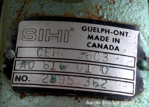 USED: Sihi Self-Priming Side Channel Vacuum Pump, model CEHQ-3603, carbon steel. Approximate capacity 52 cfm at 1450 rpm. 2" inlet, 1-1/2" outlet. Driven by a 7.5 hp, 3/60/208-230/460 volt, 1740 rpm ...