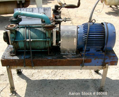 USED: Sihi liquid ring vacuum pump, model LPH45317, carbon steel. 1-1/2" inlet/outlet with manifold. Approx cfm 105 at 4" to 12" hg. Driven by a 10 hp, 3/60/230/460 volt, 1760 rpm motor. Frame mounte...