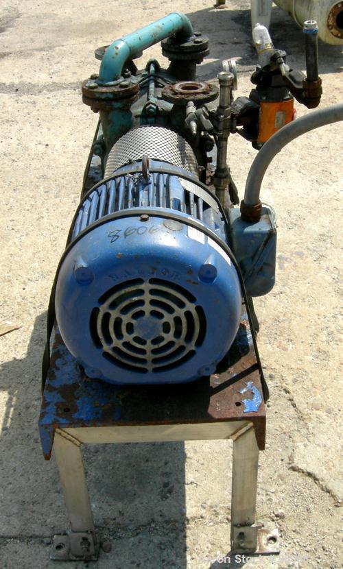 USED: Sihi liquid ring vacuum pump, model LPH45317, carbon steel. 1-1/2" inlet/outlet with manifold. Approx cfm 105 at 4" to 12" hg. Driven by a 10 hp, 3/60/230/460 volt, 1760 rpm motor. Frame mounte...