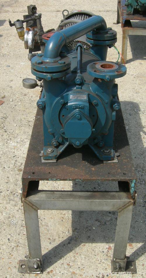 Used Sihi Liquid Ring Vacuum Pump, Model LPH45317, Carbon Steel. 1 1/2" inlet/outlet with manifold. Approximate 105 CFM at 4" to 12" HG. Driven by a 10 HP, 3/60/230/460 Volt, 1760 RPM motor. Mounted ...